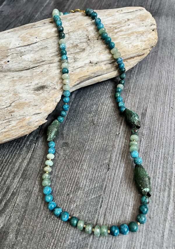 chrysacola, aqua silverite, pyrite, beads, Amy Weber