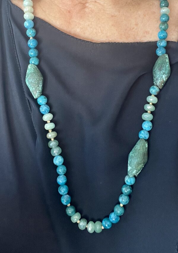 chrysacola, aqua silverite, pyrite, beads, Amy Weber