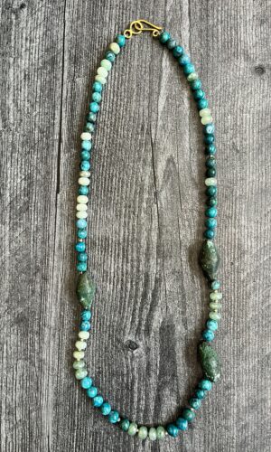 chrysacola, aqua silverite, pyrite, beads, Amy Weber