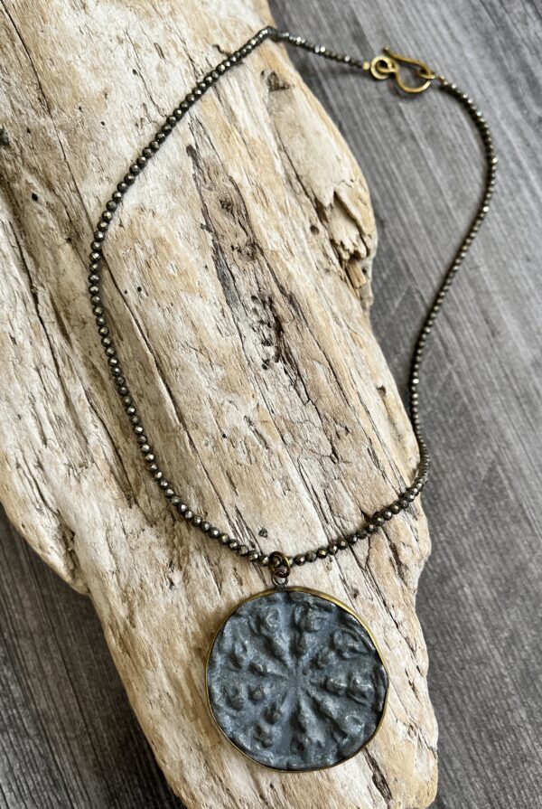 Buddha, pyrite, necklace, Amy Weber