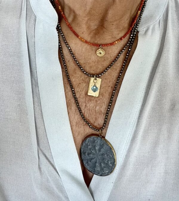 Buddha, pyrite, necklace, Amy Weber